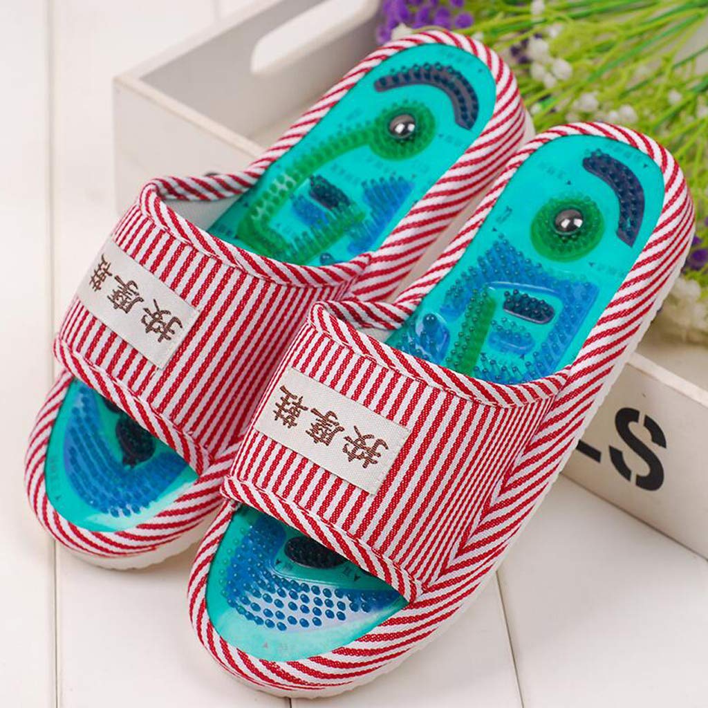 HYE-SPORT Foot Massage Slippers Pressure Relief Reflexology Massage Slippers Acupressure Health Shoes Relieve Fatigue Indoor Couple Bathroom Non-Slip Sandals (Pink 25CM)