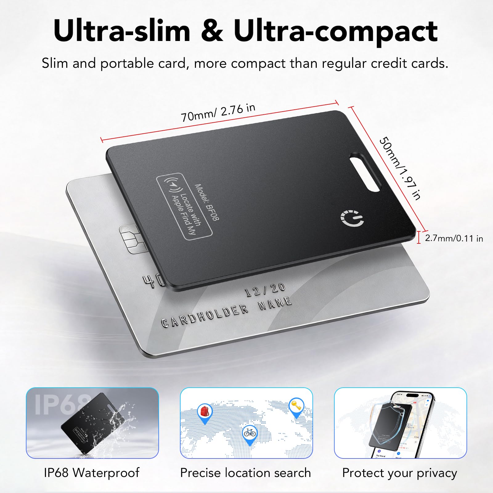 CASCHO 2 Pack Wallet Tracker Karte | MFi-zertifizierte Air Smart Tag Card, Kompatibel mit Apple Wo ist? App (nur iOS), Wiederaufladbarer Geldbörsen Tracker Karte für Wallet, Reisepässe, Gepäck,Schwarz