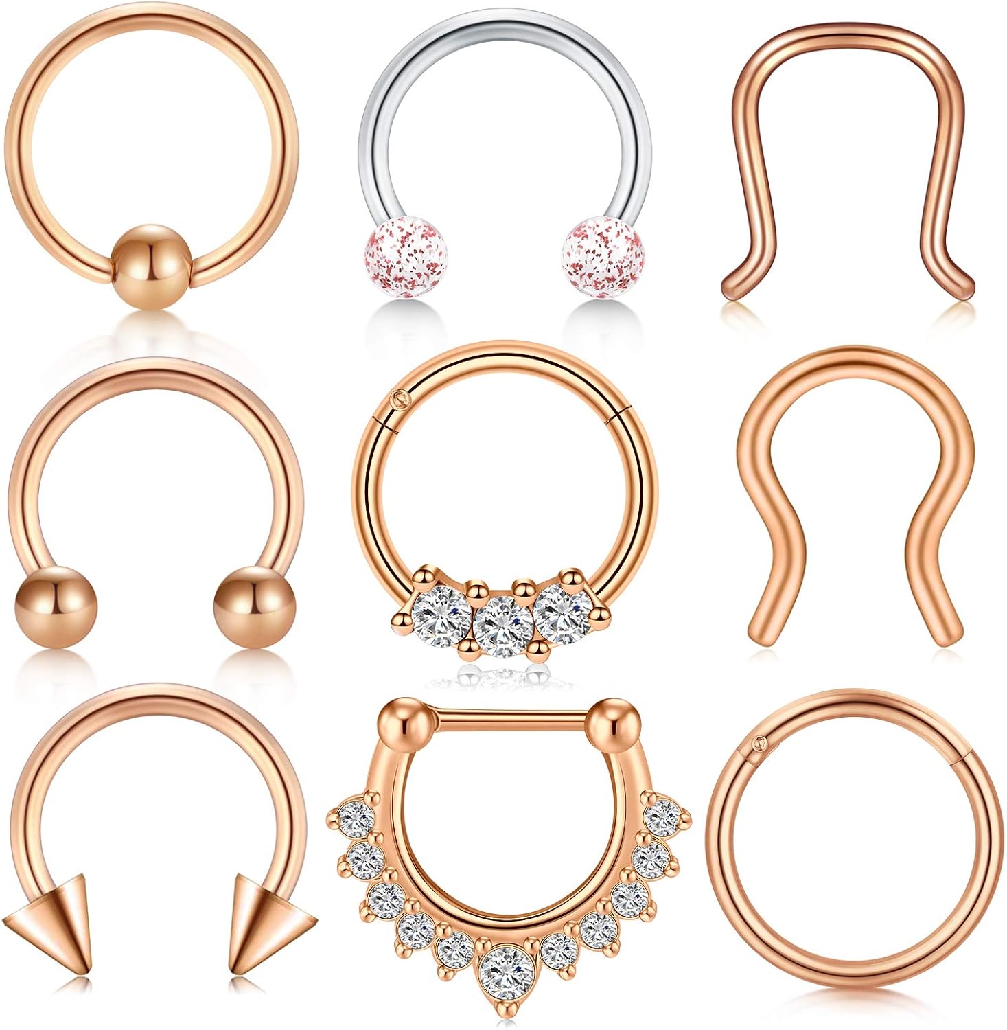LAURITAMI Septum Clicker Rings Surgical Steel 8mm 16G Hinged Segment Horseshoe Seamless CZ Diamond Helix Earrings Hoop Piercing Jewellery