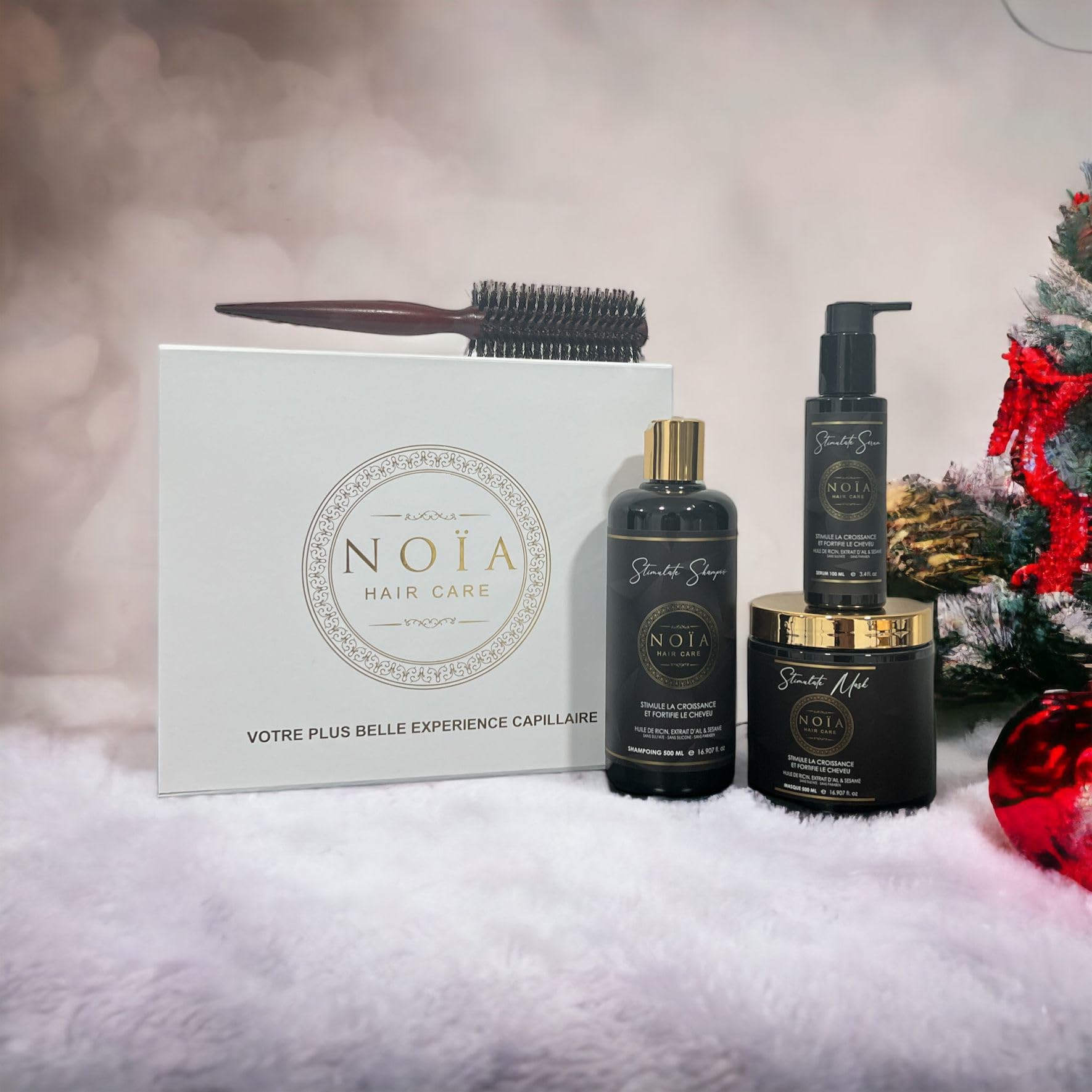 Prestige Zestaw do włosów STIMULATE - Szampon Trio + Maska + Serum + Brushing Brushing Pędzel do włosów - OLEJEK RYCYnowy - NOJA HAIR