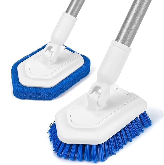 Shower Cleaning Brush with Long Handle, Wihxd 2-in-1 Extendable Tub and Tile Scrubber Cleaning Brush with 2 Replaceable Cleaner Brush Sponge for Floor Bathtub (Telescopic Bathroom Cleaning Tool)