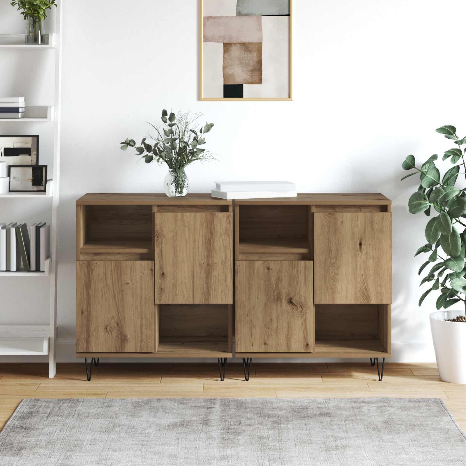 Générique Bufet 2 sztuki z drewna inżynieryjnego, nowoczesna prostokątna szafka do przechowywania 60x35x70 cm, meble do salonu lub jadalni z przestronnymi przegródkami, czysty design i montaż