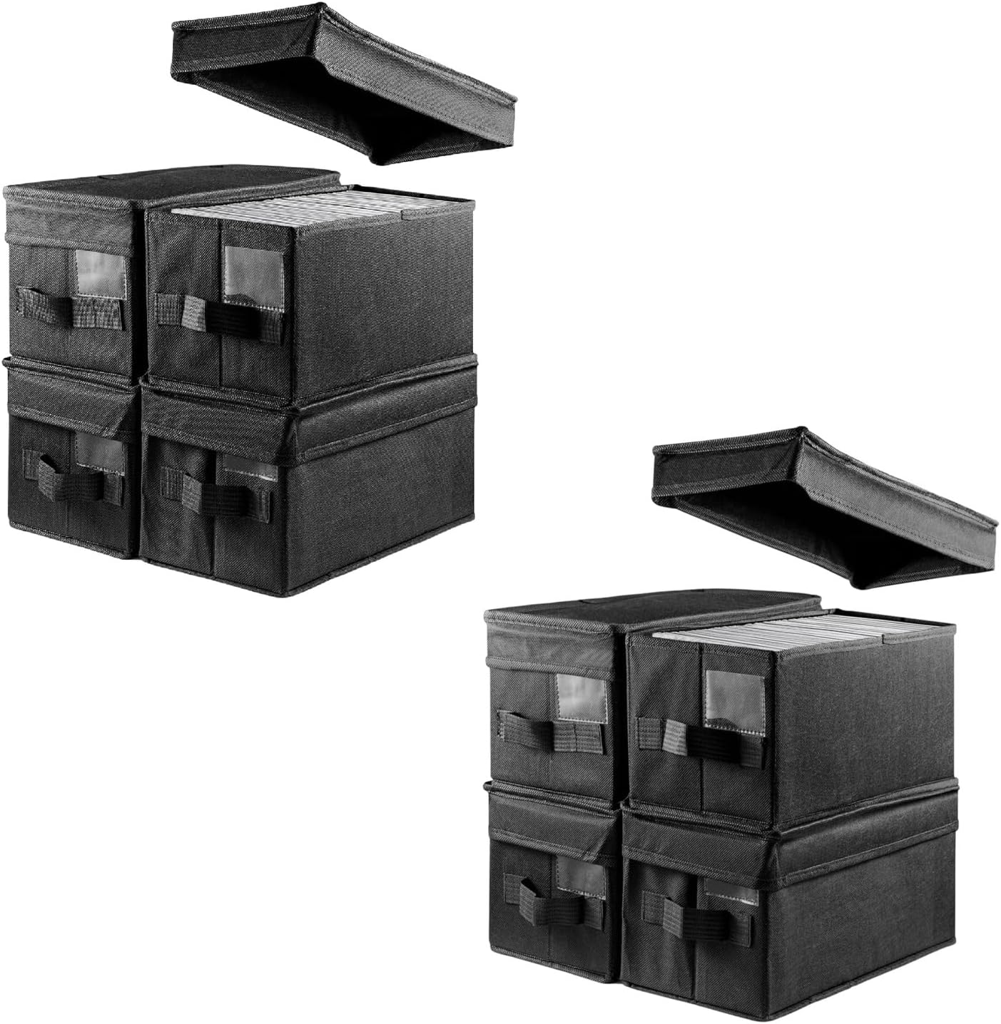 CROWNSHOP 4PCS CD Storage Box Holds 30 CDs in Full Jewel Cases and 165 Discs in CD Sleeves Protective Disc Organizer 35x16x15.5cm (8PCS Black)