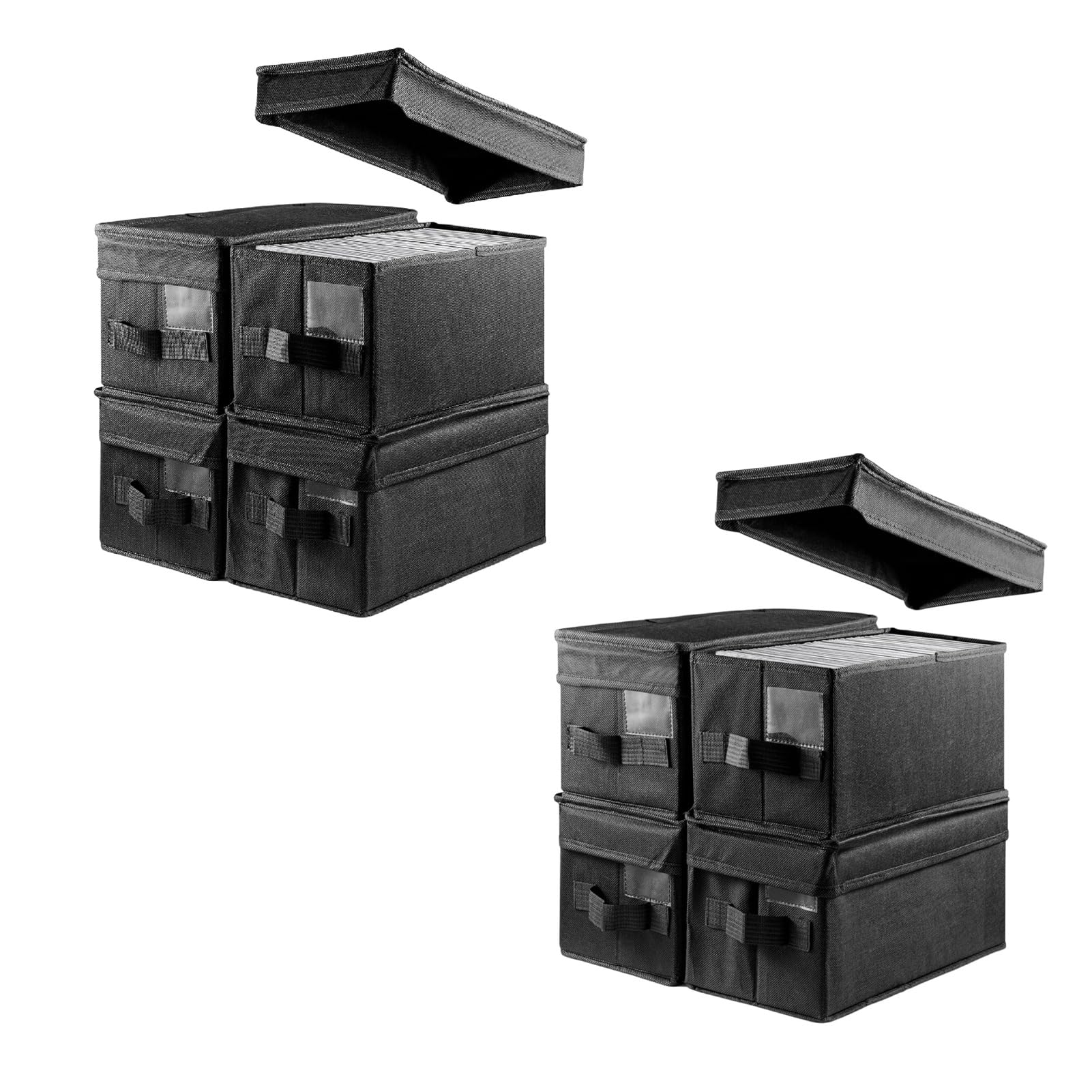BLUE BAZAAR 8Pcs CD Storage Boxes – 35x16x15.5cm Protective Organizers Holding 30 Full Jewel Case CDs, 60 Slim Case CDs, or 165 CD Sleeves – Ideal for Disc Collection & Transport (Black-8)