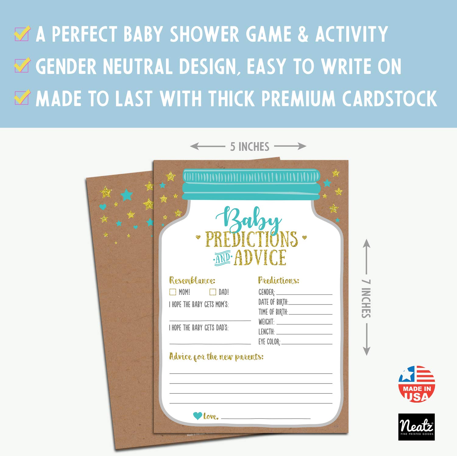 Buy Neatz 50 Mason Jar Baby Shower Prediction and Advice Cards Gender