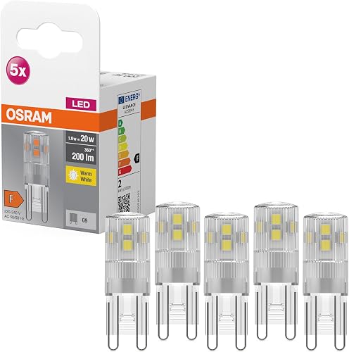 Osram Star PIN LED-Lampe für G9-Sockel, klares Glas,Warmweiß (2700K), 200 Lumen, Ersatz für herkömmliche 20W-Leuchtmittel, nicht dimmbar, 5-er Pack