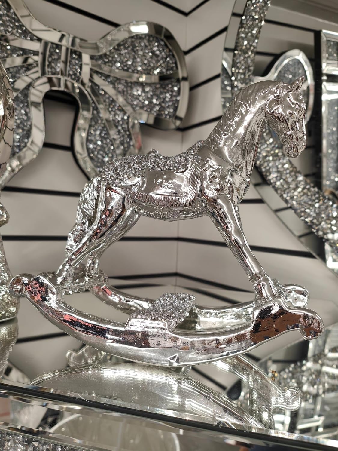 Deenz Crushed Diamond Rocking Horse Ceramic Ornaments Sparkle Gift Living Room Bedroom Accessories