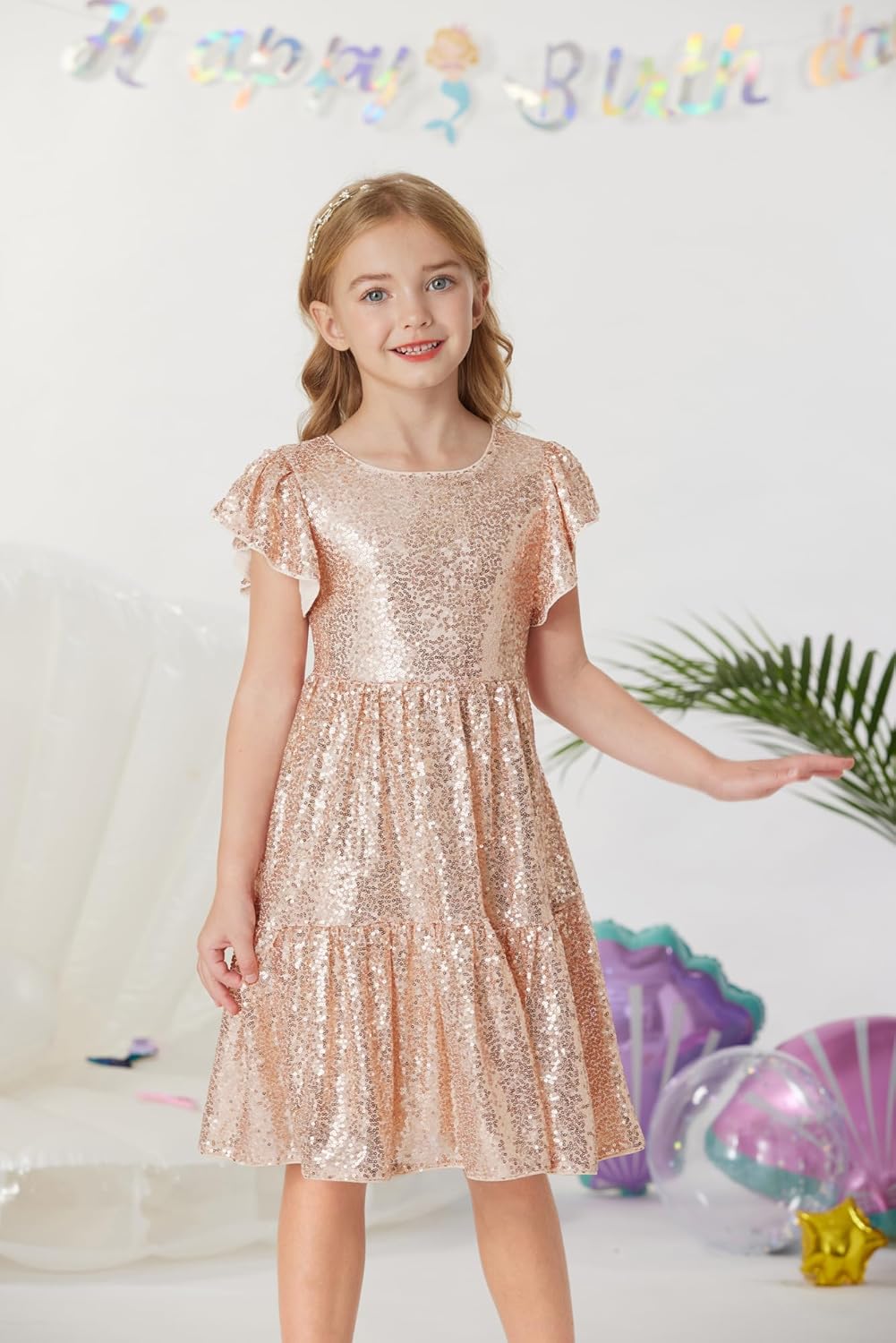 GRACE KARIN Girls Formal Party Dress Sequin Birthday Fancy Dresses Wedding Guest Dance Ruffle Dress Size 6-14 - Image 3