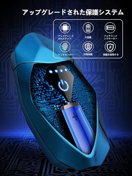 Type-C プラズマライター 防風 デュアルアーク 充電式 フリント式/オイル両対応 LEDバッテリー表示灯 パイプ/ミニサイズ(ブルー) - 4