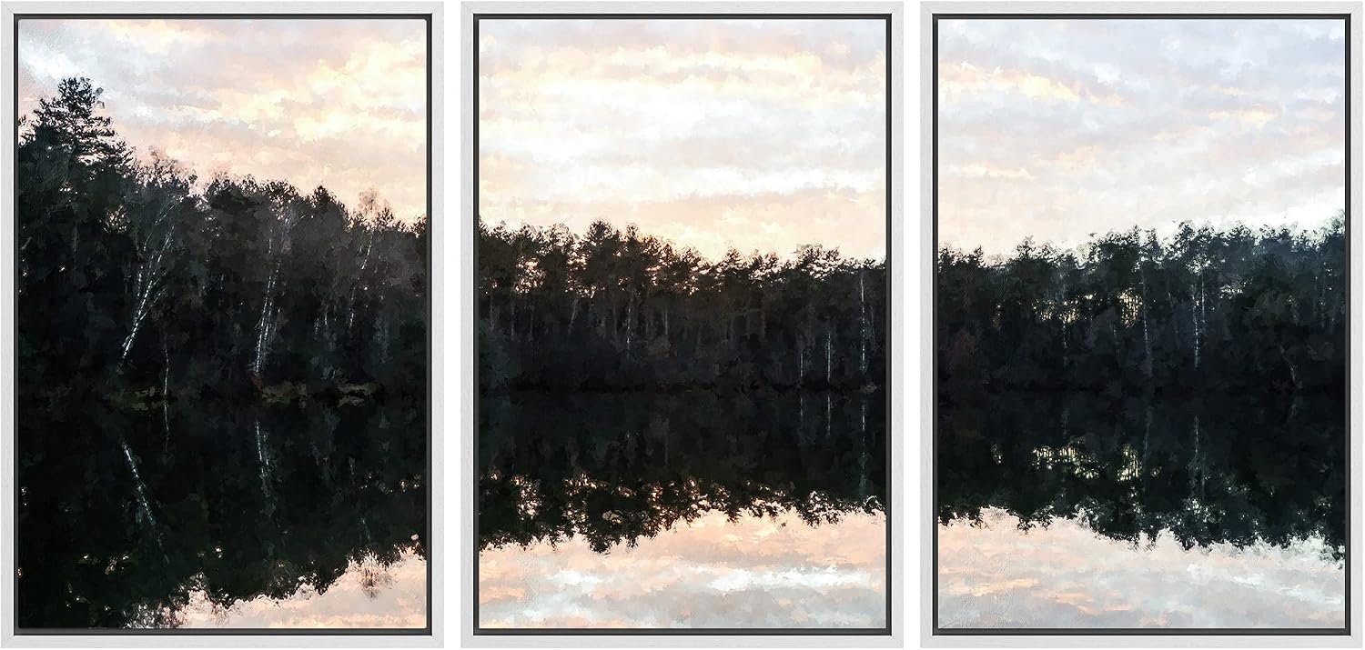 Amazon.com: SIGNWIN Framed Canvas Print Wall Art Set Dark Forest Lake ...