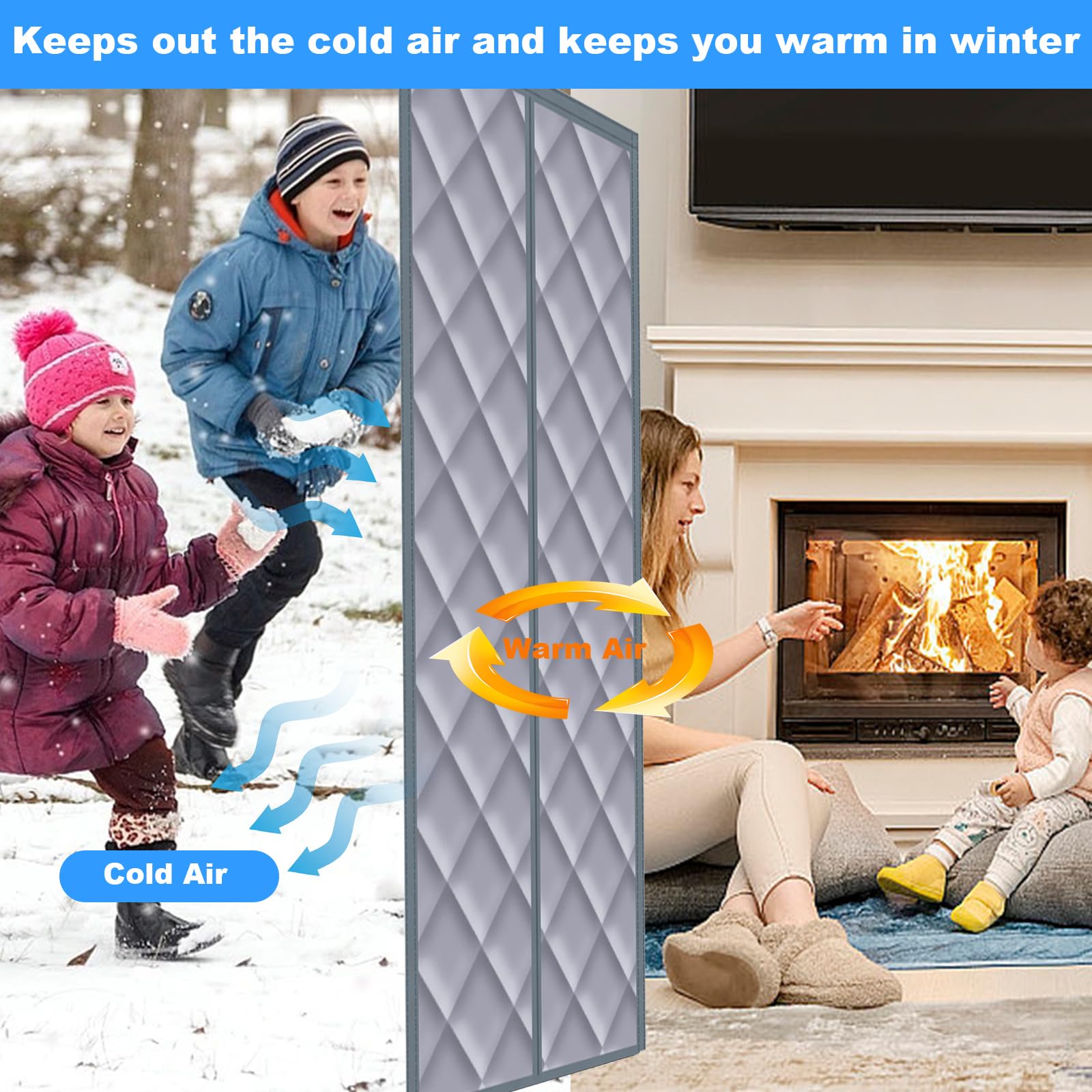 Tenda magnetica termoisolante per porta, in cotone ispessito, calda e antivento, isolante in inverno, calda in inverno e fredda in estate (80 x 220 cm)