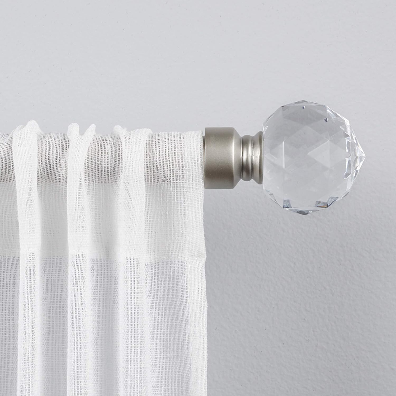 Exclusive Home Crystal Ball 1" Curtain Rod and Coordinating Finial Set, Matte Silver, Adjustable 66"-120" Matte Silver 66-120