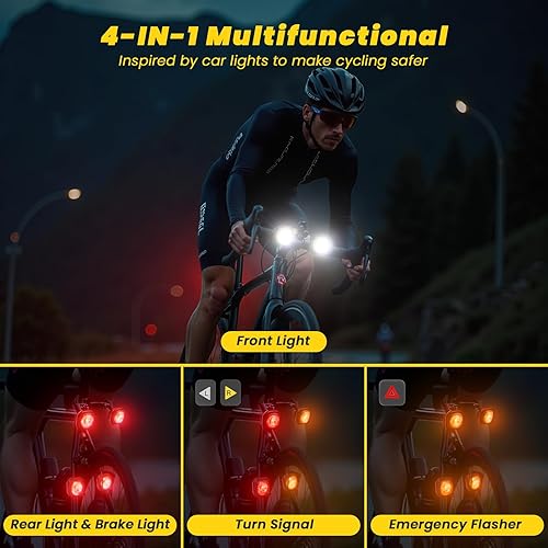 Miniatura 2 de Sistema de luces inteligentes para bicicleta luz trasera, faro y señal de giro, luz de bicicleta delantera y trasera de sincronización para