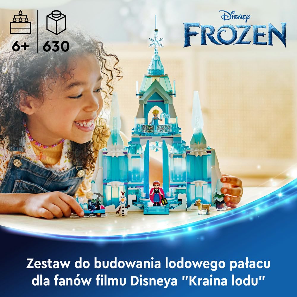 LEGO ǀ Disney Princess Kraina Lodu Lodowy pałac Elzy 43244 | Frozen, zamek i 5 postaci, zabawka dla 6-latki, prezent dla dziewczynki i chłopca, zestaw klocków dla dzieci, 630 elementów
