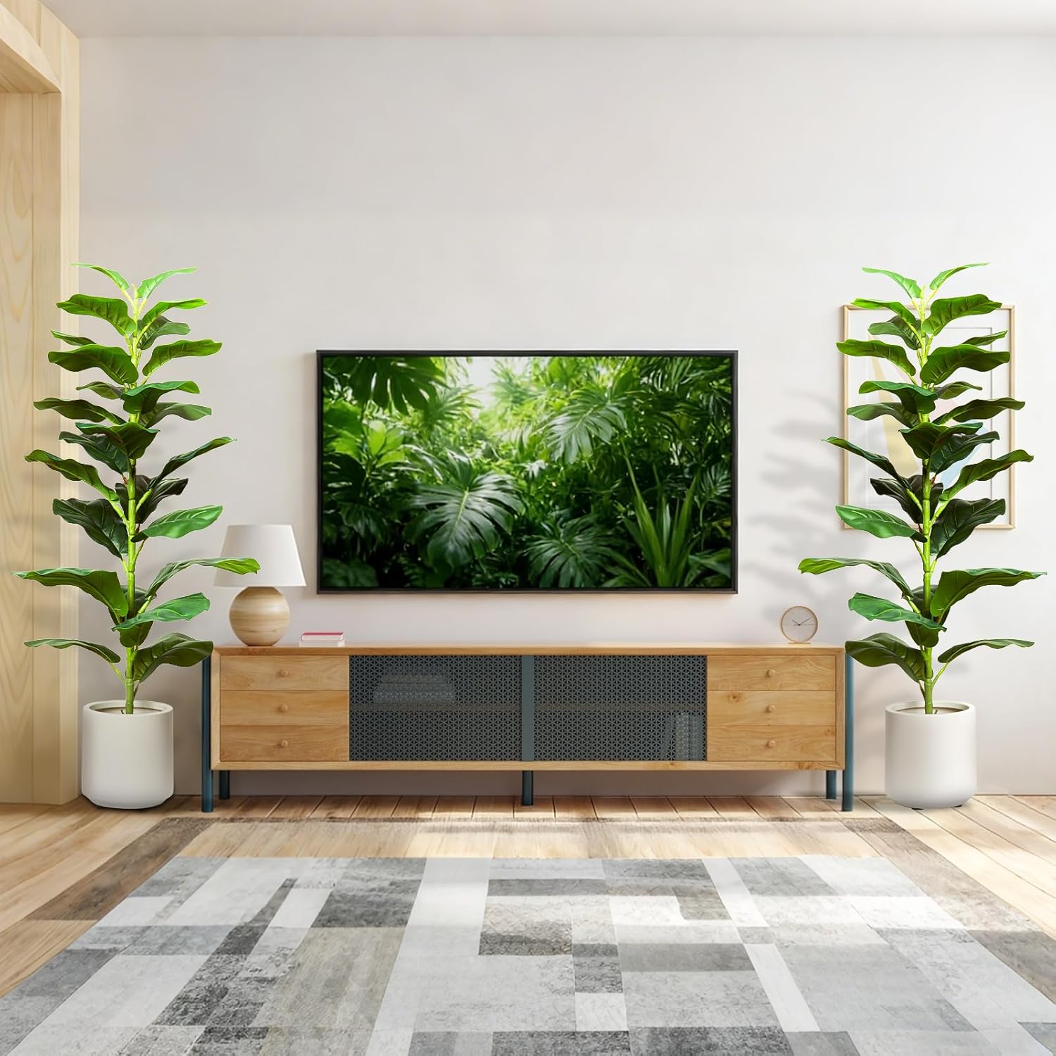 2Pack Artificial Fiddle Leaf Fig Tree, 35" Faux Ficus Lyrata Plant with Pot, Floor Plant Outdoor Artificial Plant, Suitable for Living Room, Office, Bedroom Decor