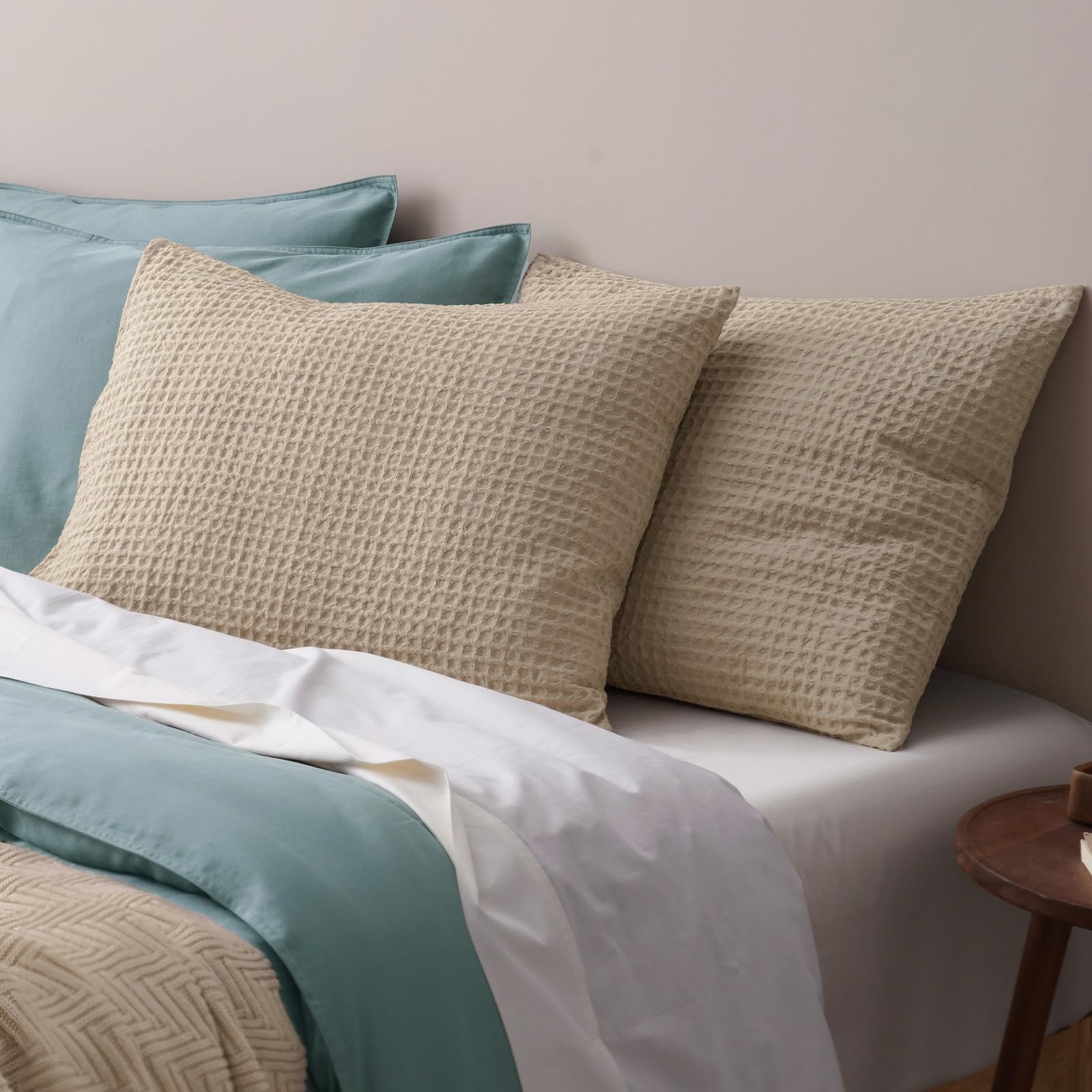 phf ultra soft waffle weave pillow shams king size, no insert, 2 pack 20" x 36" pillowcases,breathable & skin-friendly pillow cases, stylish decorative bed pillow cases covers,khaki