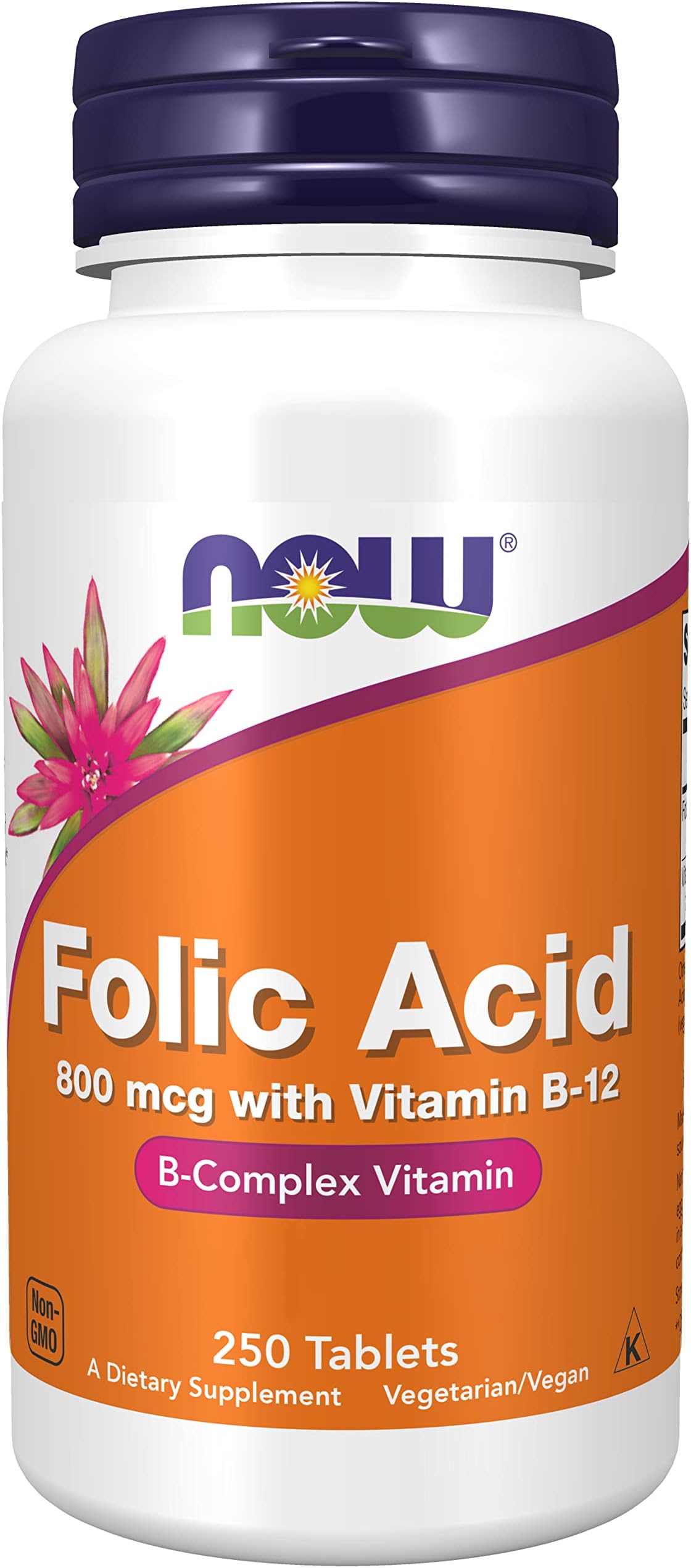 Foods, Folic Acid, 800mcg, 250 Vegan Tablets, Lab-Tested, High Dose, Vitamin B12, Gluten Free, SOYA Free, Vegetarian