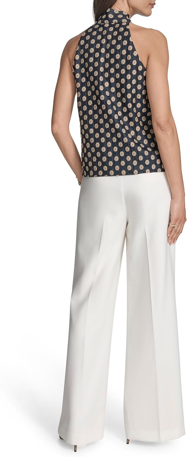 BCBG Women's Sleeveless Tie Neck Printed Woven Blouse - Image 4