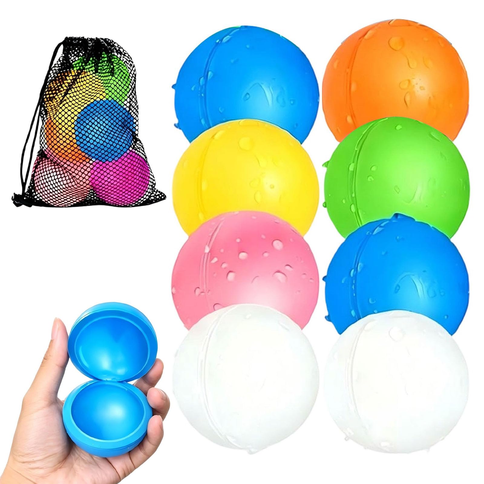 8PC Reusable Water Balloons Set, Self-Sealing Refillable Silicone Water Bombs for Outdoor Pool Games, Quick-Fill Summer Water Toys for Adults, Eco-Friendly Alternative to Disposable Balloons