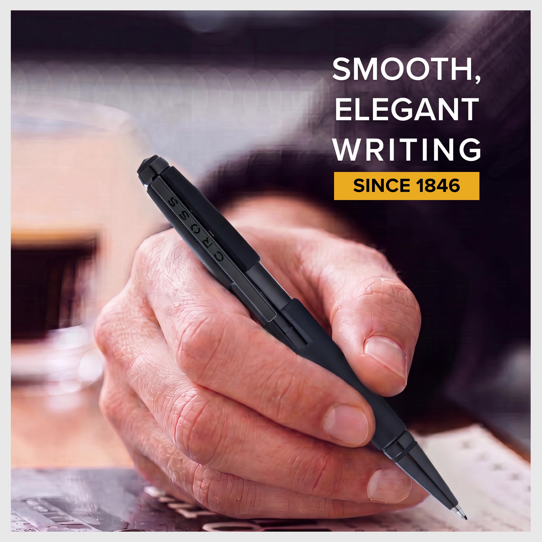 Cross Edge Stylo roller (épaisseur de trait M, couleur de l'encre : noir, rechargeable, avec coffret cadeau haut de gamme) Noir mat