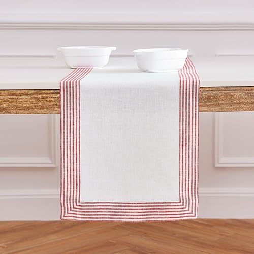 Solino Home Camino de mesa de lino de 14 x 108 pulgadas, camino de mesa de lino 100% puro rojo para otoño, Acción de Gracias, Navidad, hecho a mano