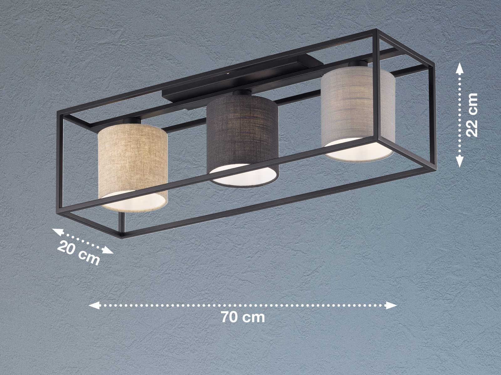Deckenleuchte 3flammig Stoffschirme Leinen mehrfarbig - 70cm lang