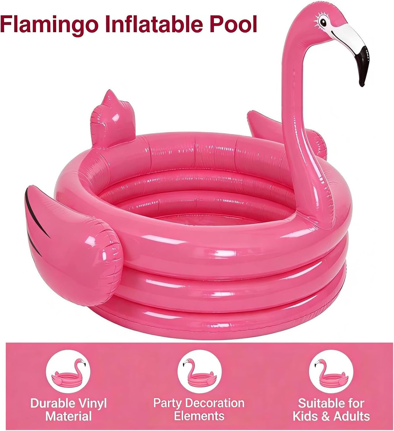 48" Inflatable Flamingo Pool Cooler, 130+ Cans Large Capacity with Quick-Drain, Kiddie Pool Ball Pit for Toddlers, Hawaiian Luau Tropical Party Decor, Summer Beach Drink Cooler