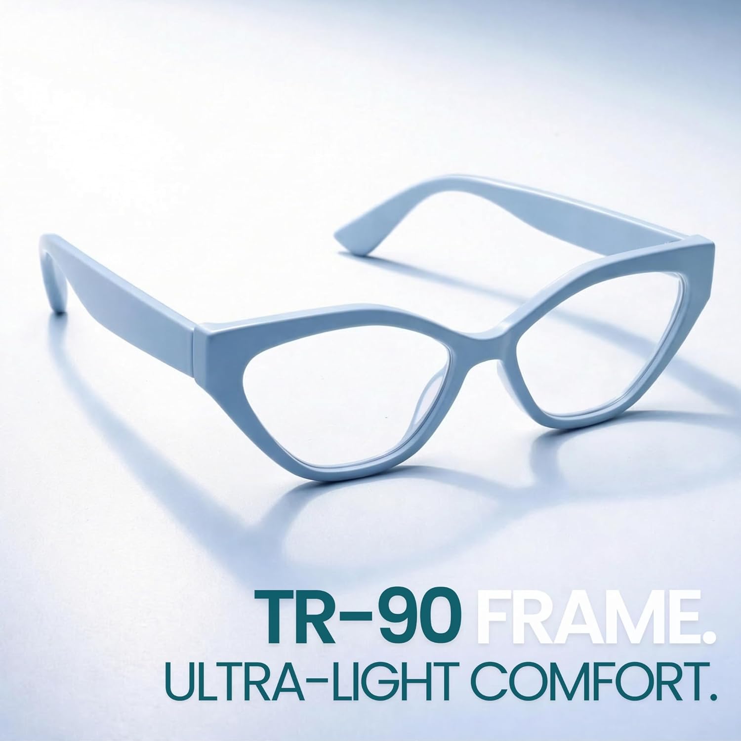 2SeeLife Oversized TR-90 Cat Eye Reading Glasses for Women – Medium-Wide Fit, Sturdy Frame, Premium Geometric Readers, Pastel Blue, +1.00