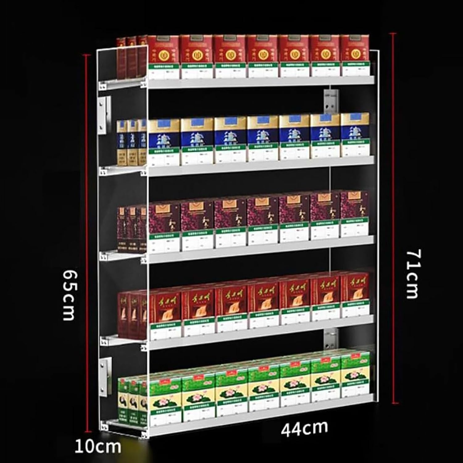 Wall-Mounted Cigarette Display Holder - Clear Acrylic with Automatic Pushers for Retail Shops & Store Displays (56x10x71cm & 44x10x71cm) - Durable & Space-Saving Solution