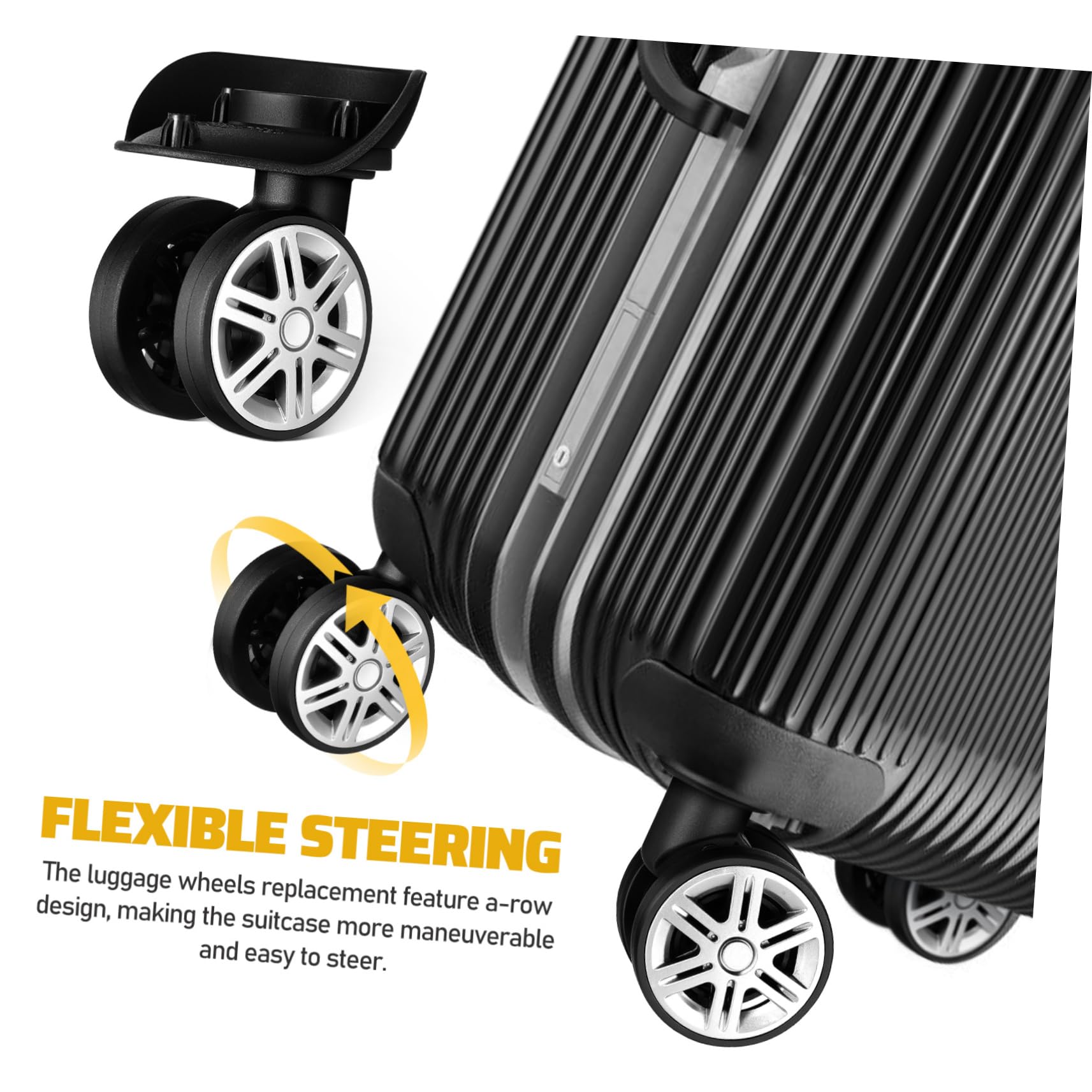 Lot de 4 roulettes pour Valise en Abs Design Double-Roue, Remplacement Compatible Trolley, Direction Flexible Suspendre Renforcée