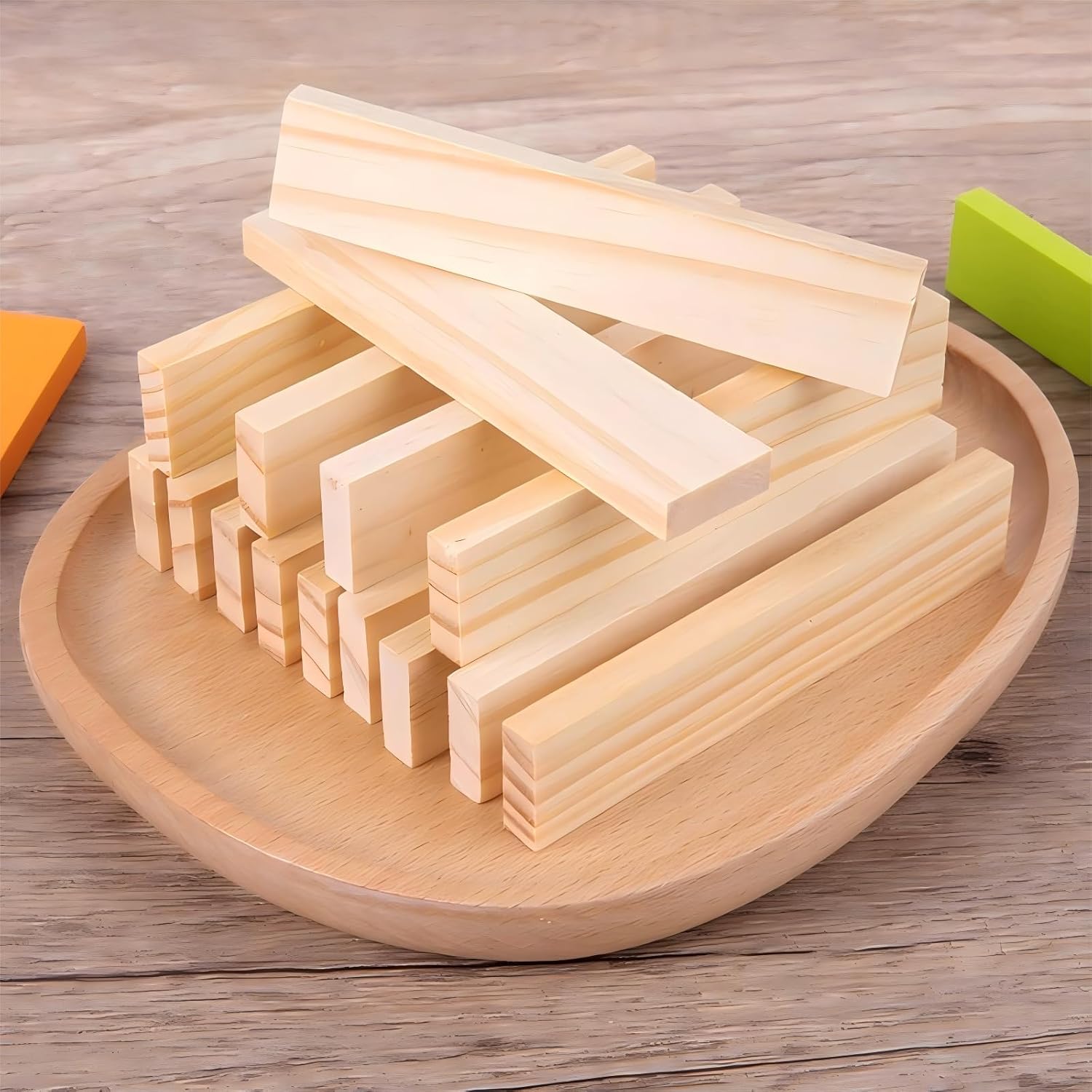 Premium 300 Pcs Natural Wooden Building Blocks for Kids Ages 3-12,Pine STEM Construction Toy - Open-Ended Classic Building Blocks Set for Castles, Bridges & Towers, Educational Learning Gift (4.7 in)