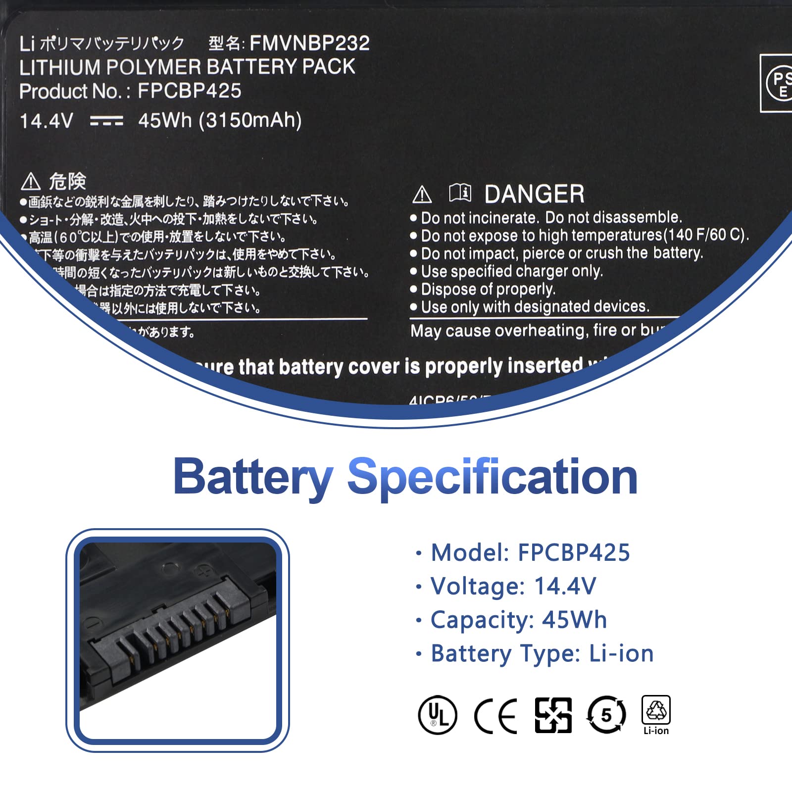 ANTIEE FPCBP425 Laptop Batterie per Compatible with Fujitsu LifeBook T904 | T935 T936 U745 2-in-1 Ultrabook Series Notebook FMVNBP232 FPB0315S Replacement Batterie 14.4V 45Wh 3150mAh