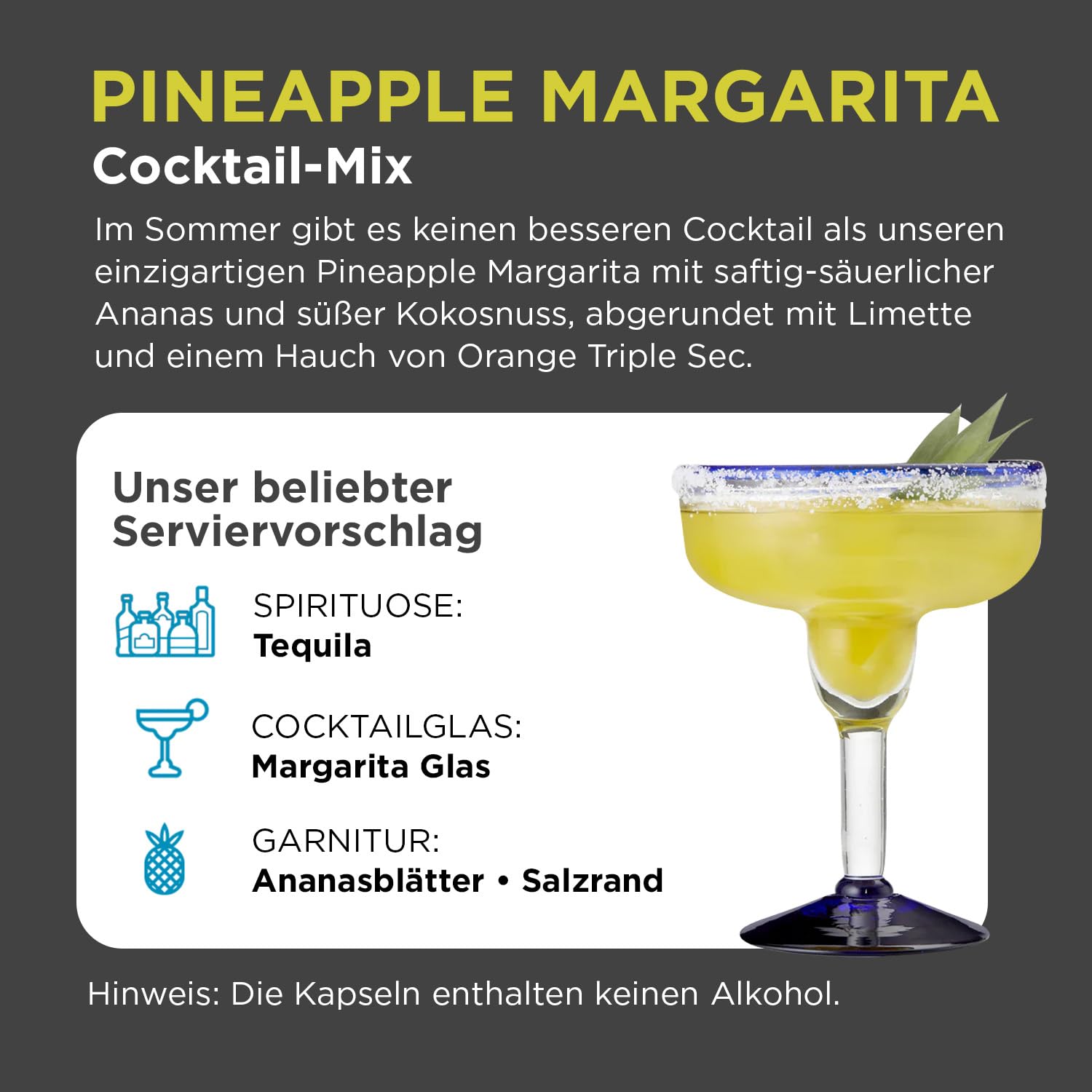 Bartesian Pineapple Margarita Cocktail Mix - Mixer Zutaten für Tequila Cocktail - Getränke Pods für Bartesian Cocktail Maschine - Alkoholfreie Mixer zum Mischen mit Spirituosen - Set mit 8 Kapseln
