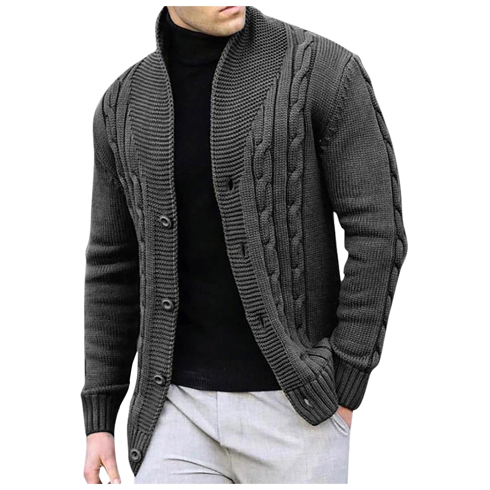 Cardigan Hombre Punto, Botones para Chaqueta Hombre con Cuello En V Manga Larga Suéter De Punto con Botones Elegante Ajustado Cárdigan Ligero con Bolsillos para Exterior El Ocio