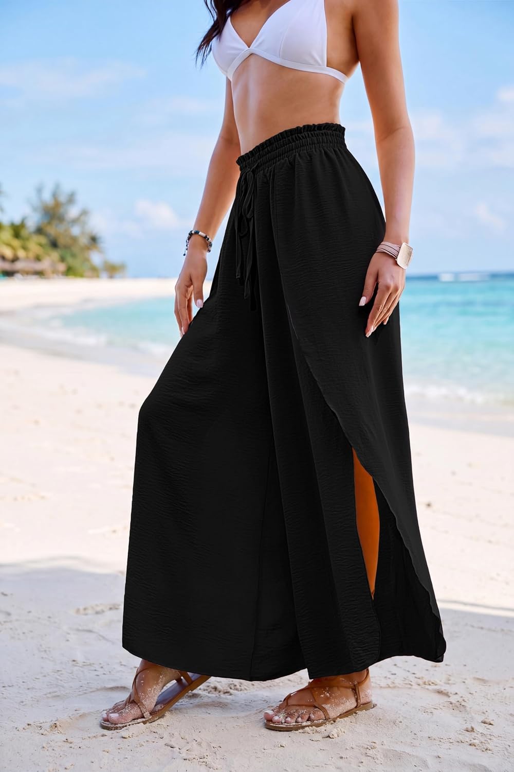 Bsubseach Swim Beach Cover Up Pants for Women Flowy Pant Wide Leg Bathing Suit Coverup Swimsuit Palazzo with Slits