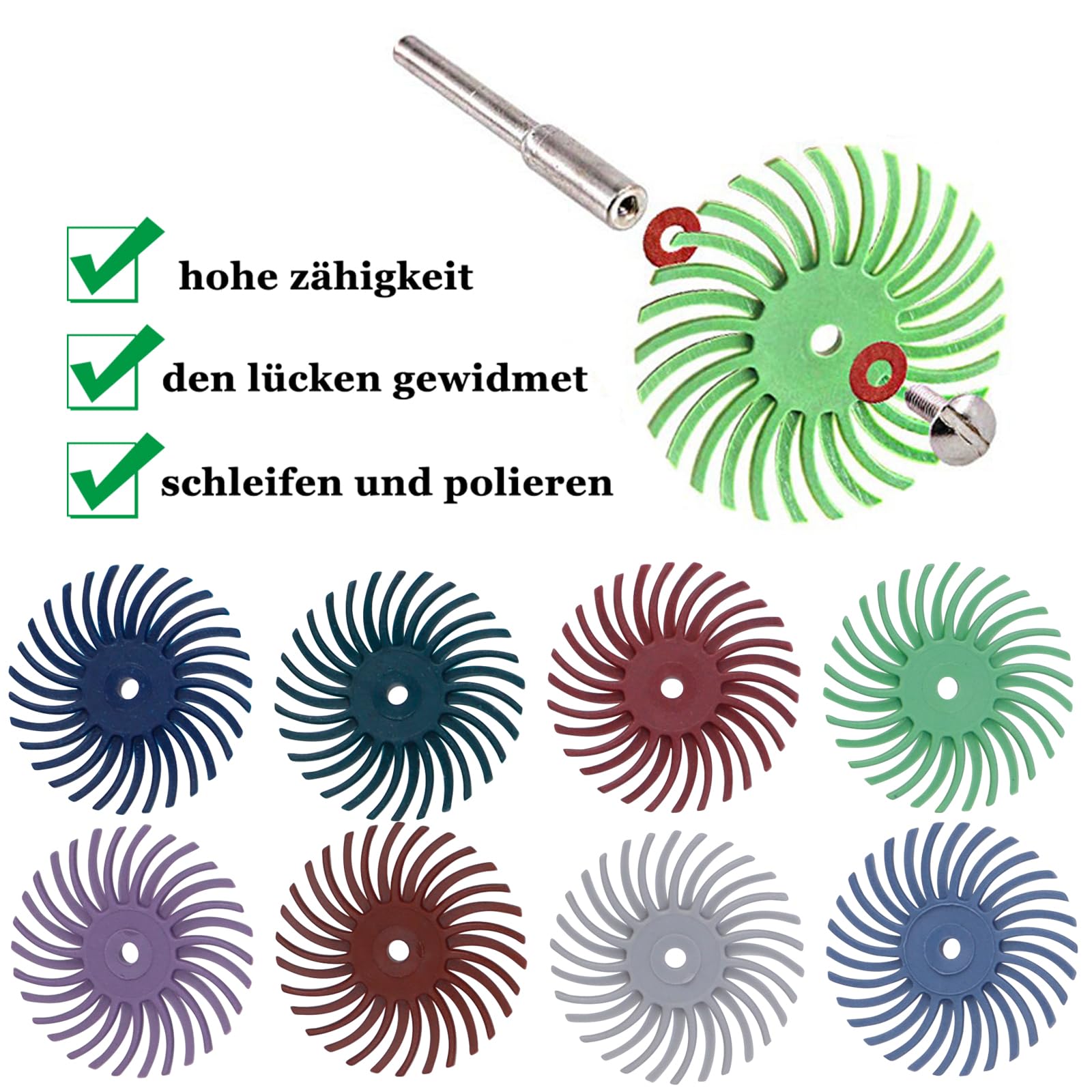 Lot de 50 disques à poils radiaux de 25 mm - 8 grains mélangés - 80/120/220/320/400/600/1000/2000 - Brosse de ponçage - Disque de polissage - Kit de polissage