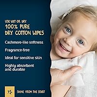 Vista 10 de Tiny Twinkle Toallitas secas 100% algodón para bebé, 480 unidades, uso húmedo o seco, sin olor (fragancia), hipoalergénicas y sin productos