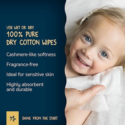 Miniatura 10 de Tiny Twinkle Toallitas secas 100% algodón para bebé, 480 unidades, uso húmedo o seco, sin olor (libre de fragancia), hipoalergénicas y sin productos