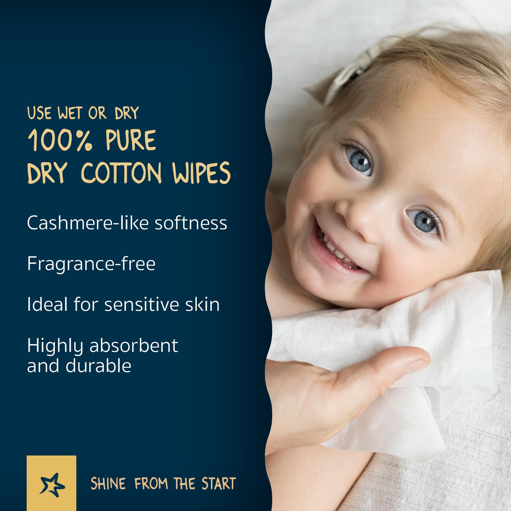 Tiny Twinkle Trockentücher aus 100 % Baumwolle, 480 Stück, feucht oder trocken, parfümfrei, hypoallergen, kaschmirähnliche Weichheit, stark und saugfähig, ideal für Windelwechsel, Bad, Mahlzeiten und