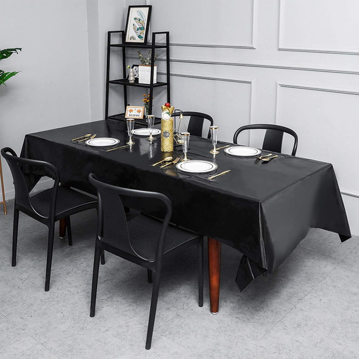 Exclusive Special Puricon 6 Pack Disposable Plastic Tablecloths 54 x 108 Inch Premium Rectangle Table Cover -Black