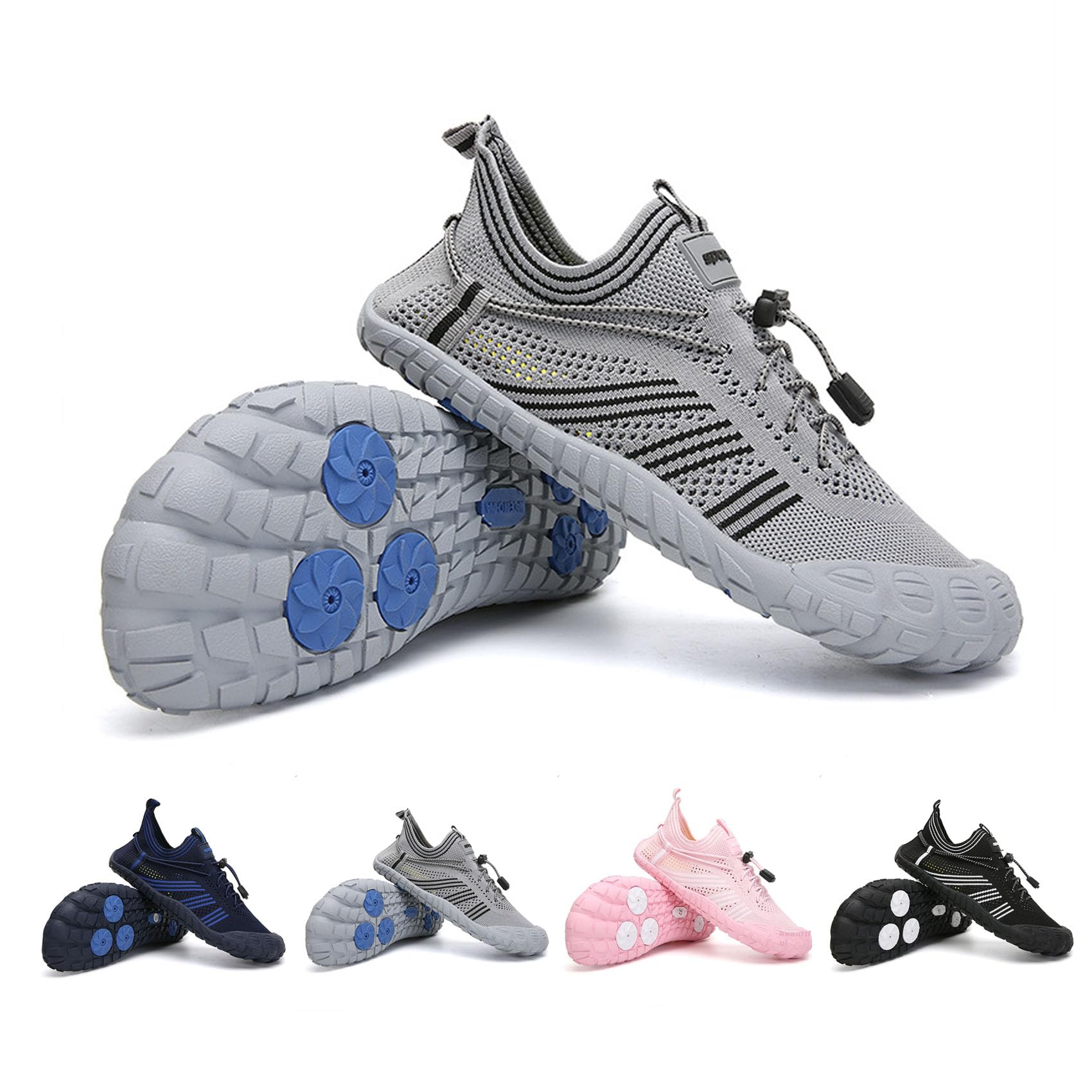 DMJHJY Hike Barefoot Shoes for Women & Men - Non-Slip, Wide Toe, Neuropathy-Friendly, Quick-Dry Water Shoes for Beach, Pool & Hiking (Grey,37)