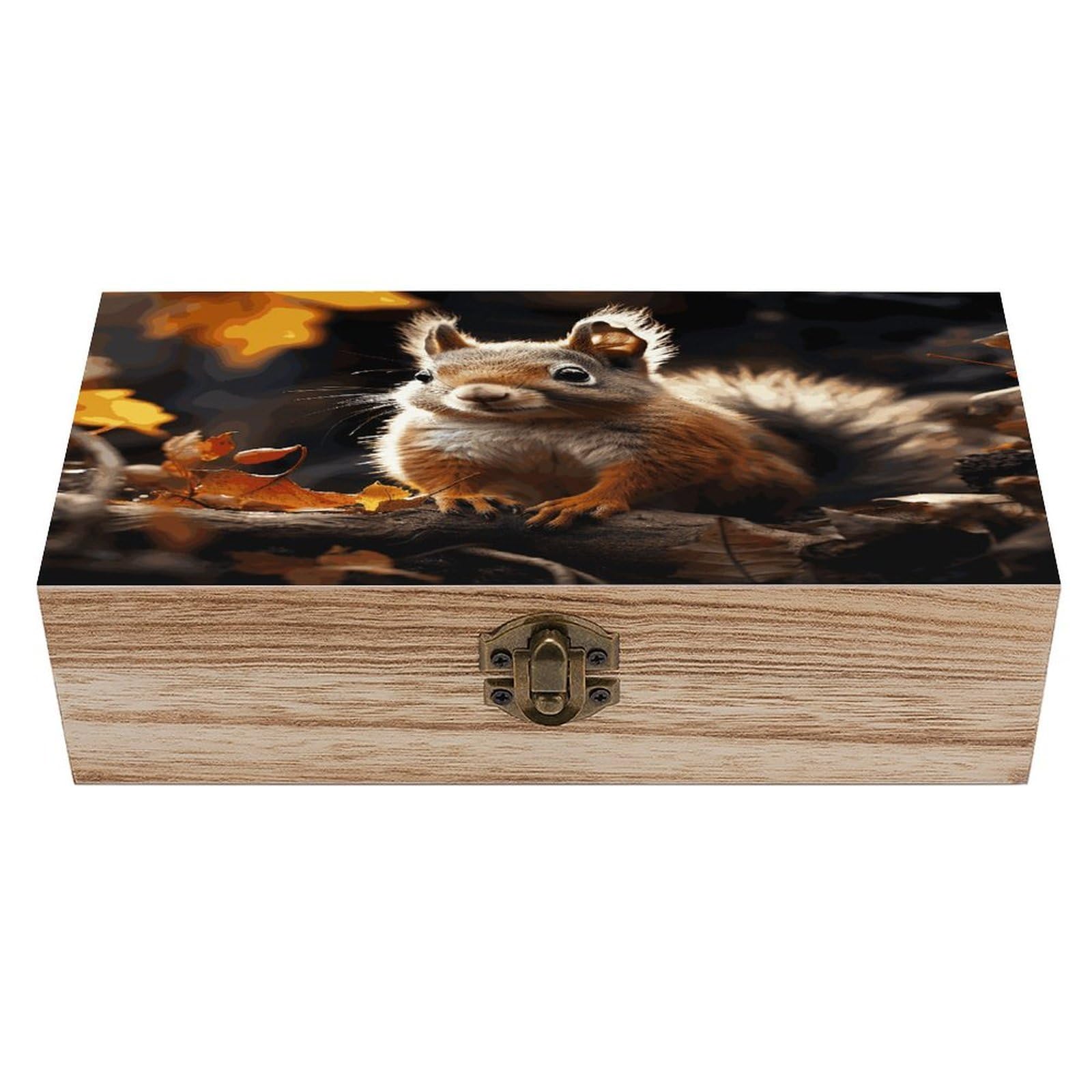 VstaDank Squirrel in The Woods Wooden Keepsake Box with Hinged Lid Solid Wood Gift Boxes Beautifully Keepsake Box Jewellery Organiser Retro Memory Treasure Case with Lids Decorative Boxes