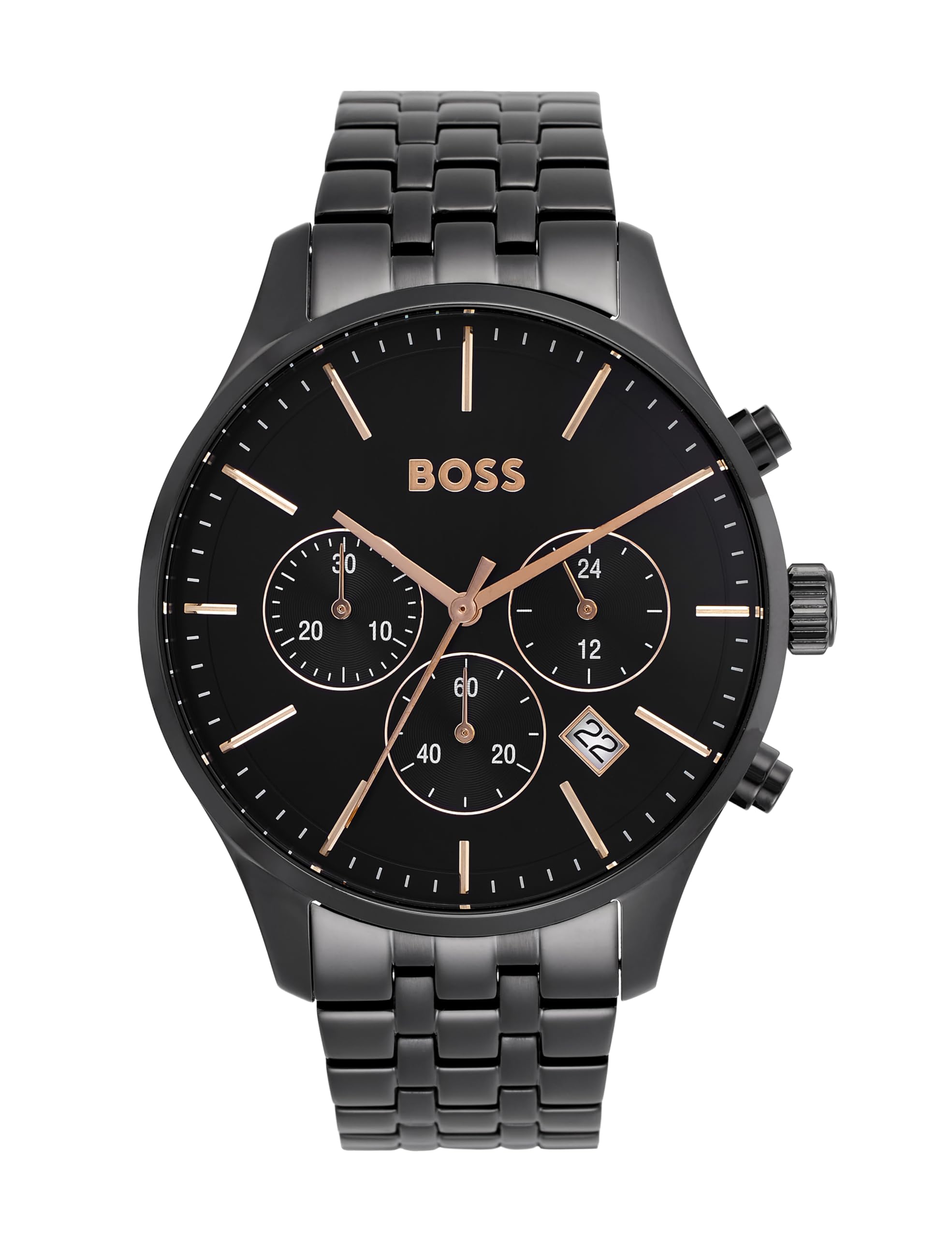 BOSS Orologio Cronografo Uomo Avery: Cassa 42mm In Acciaio, Quadrante Blu Effetto Sole E Cinturino In Pelle Nera