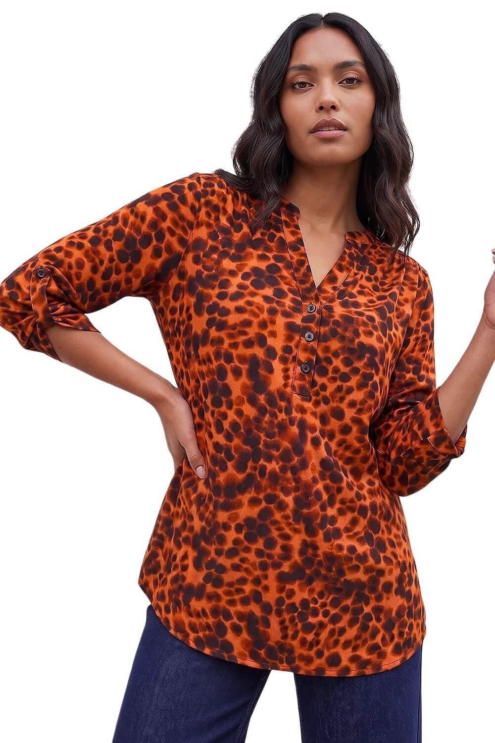 Roman Women's Copper Spot Print Stretch Top In Size 20