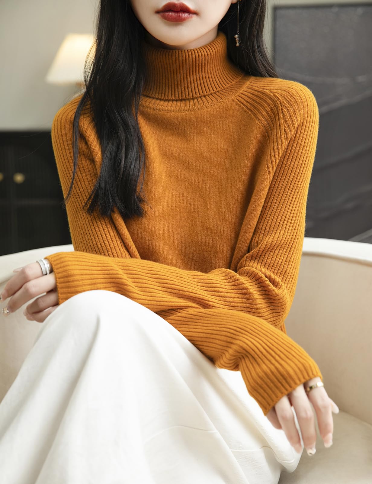 Chanyarn Damen 100% Merinowolle Rollkragenpullover 2024 Herbst Winter Warmer Weicher Langarm Elegant Strickpullover