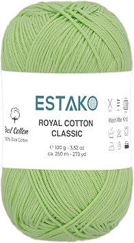 Estako Royal Cotton Classic Giza Cotton Yarn for Crochet, 4058 | 100 g, 273 yds, Super Fine 1, fingering, sock and baby weight, amigurumi, OEKO-TEX 100