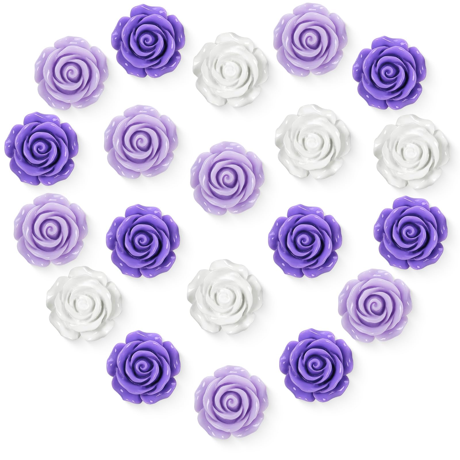 20 Pcs Rose Fridge Magnets, 1.1 Inch Cute Flower Fridge Magnets, 3D Colorful Refrigerator Decorative Magnet for Whiteboard Locker Cabinet (Purple-3