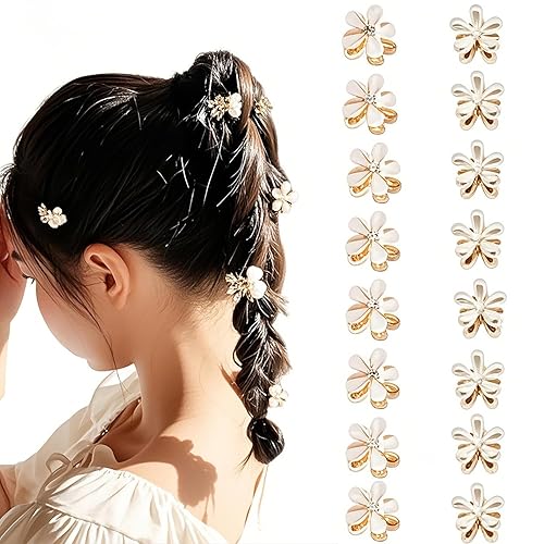 16 pinzas pequeñas de perlas de imitación para el cabello con mini detalles florales de cristal, pasadores artificiales dulces para mujeres y niñas
