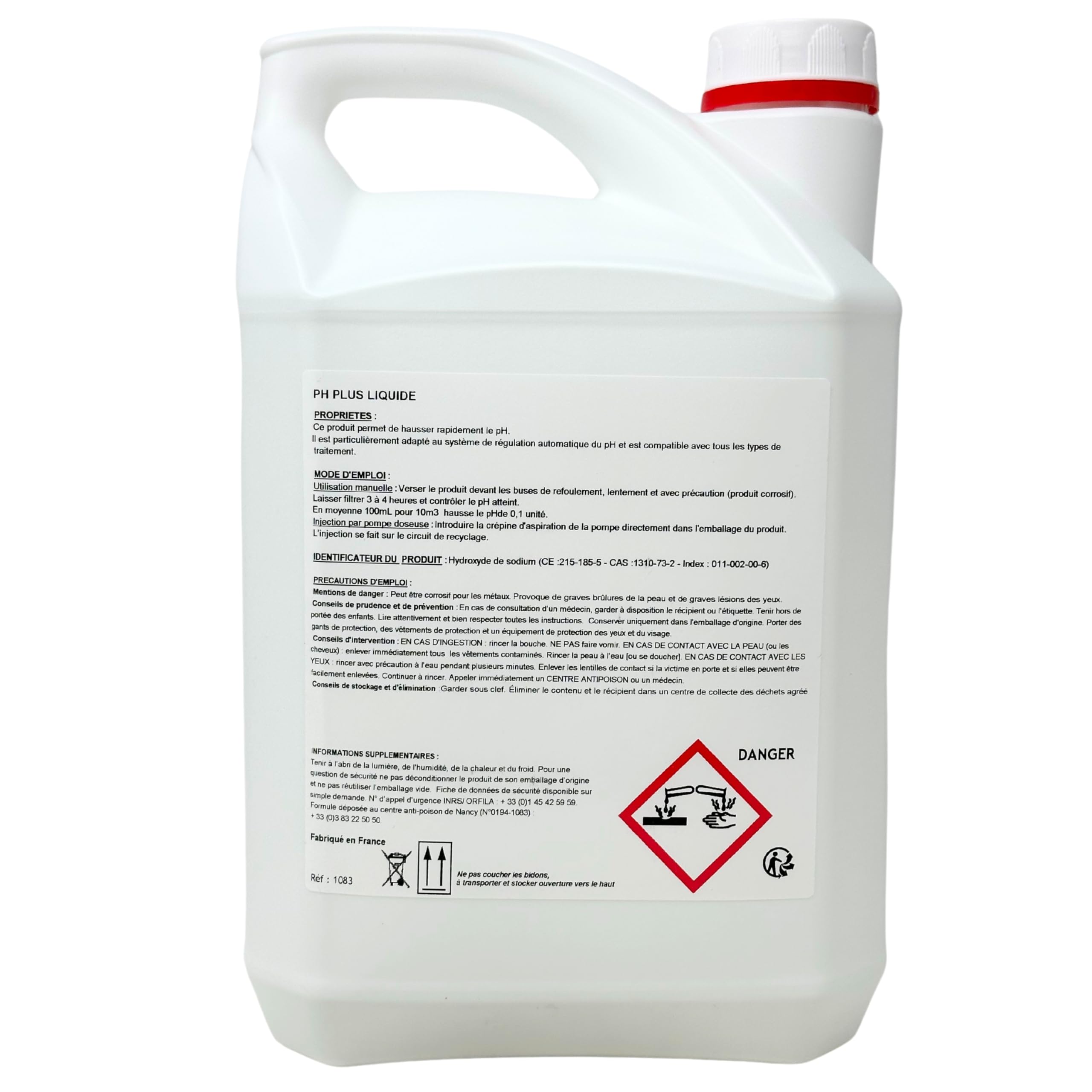 Ph Plus Piscine – Traitement Ph pour Piscine/Ph+ Liquide 5L– Permet d’Augmenter Rapidement Le Ph de l’Eau/Produit Fabriqué en France