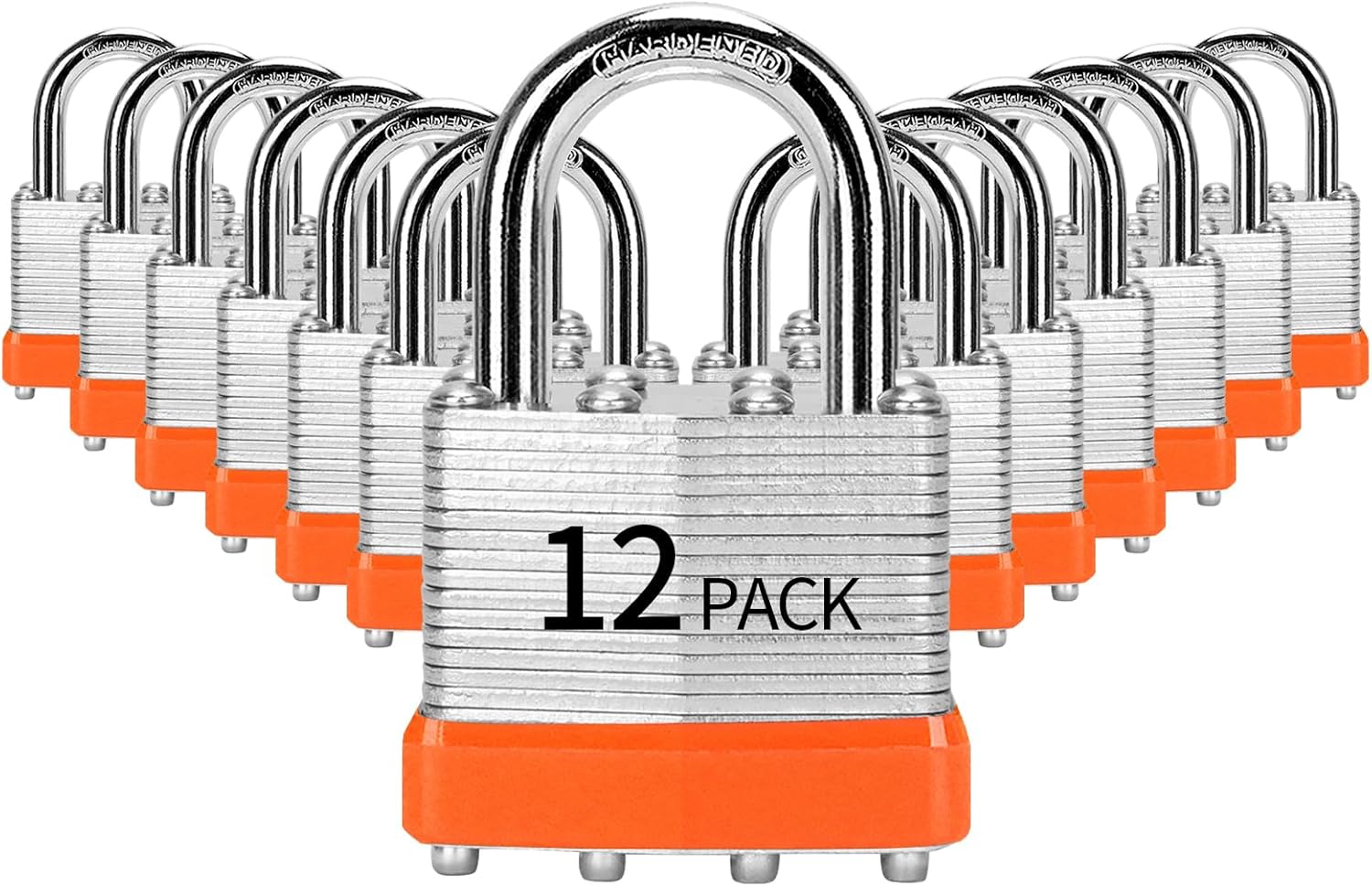 Padlocks Keyed Alike, Pack of 12, Laminated Steel Keyed Lock (1-9/16", 40mm), Padlocks with Same Key, Normal Shackle, for Toolbox, Locker & StorageUnit or More